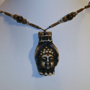 PRICE CUT Shakyamuni Gautama Buddha Necklace Meditating Buddha Mudra Buddha Necklace Carved Bone Buddha