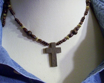 Wooden Cross Charm  Auspicious Spiritual