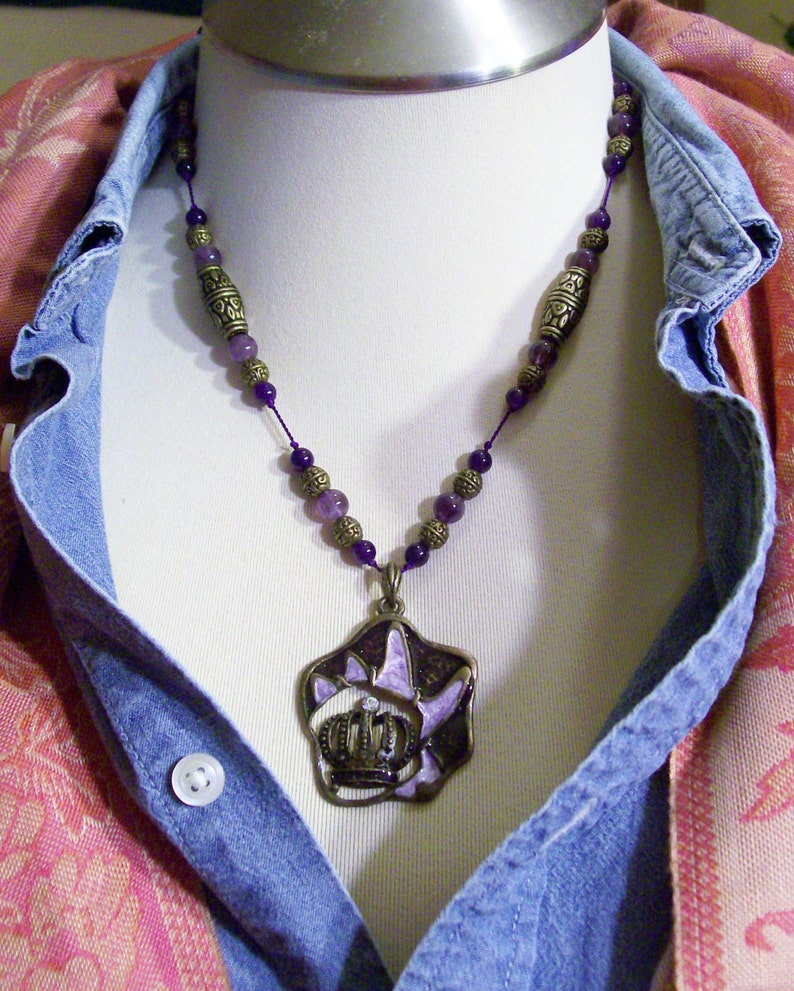 Amethyst Gemstones Hippie Gypsy Pirate Indian Girly Girl Too Purple Antiqued Bronz Tones Adjustable OOAK image 3