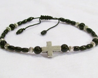 Byzantine Cross wood Varies Natural Gemstone Adjustable Bracelet