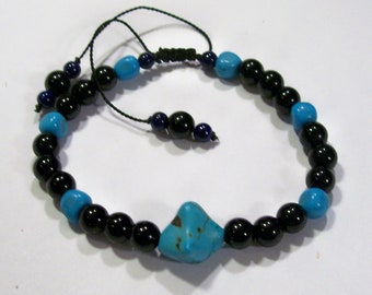 Turquoise Gemstone Black Onyx Adjustable One Of My Kind OOAK