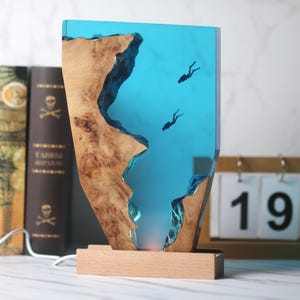 Scuba Diver Epoxy Resin Night Light: Ocean Diving Gift