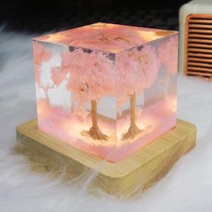 Cherry Blossom Epoxy Resin Night Light, Cherry Tree Handmade Light, Personalized Sakura Night Light for Her, Easter Spring Light Gifts