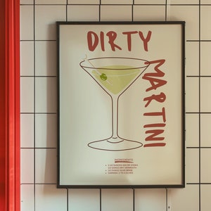 Dirty Martini Cocktail Poster, Minimalist Classic Cocktails, Cocktail Art Poster, Bar Cart Print, Trendy Poster, Retro Poster, Dopamine Art