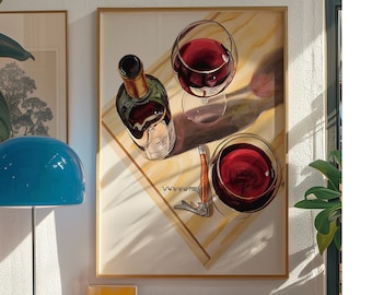Funky Wine Art Print, Retro Bar Poster, Eclectic Wall Art