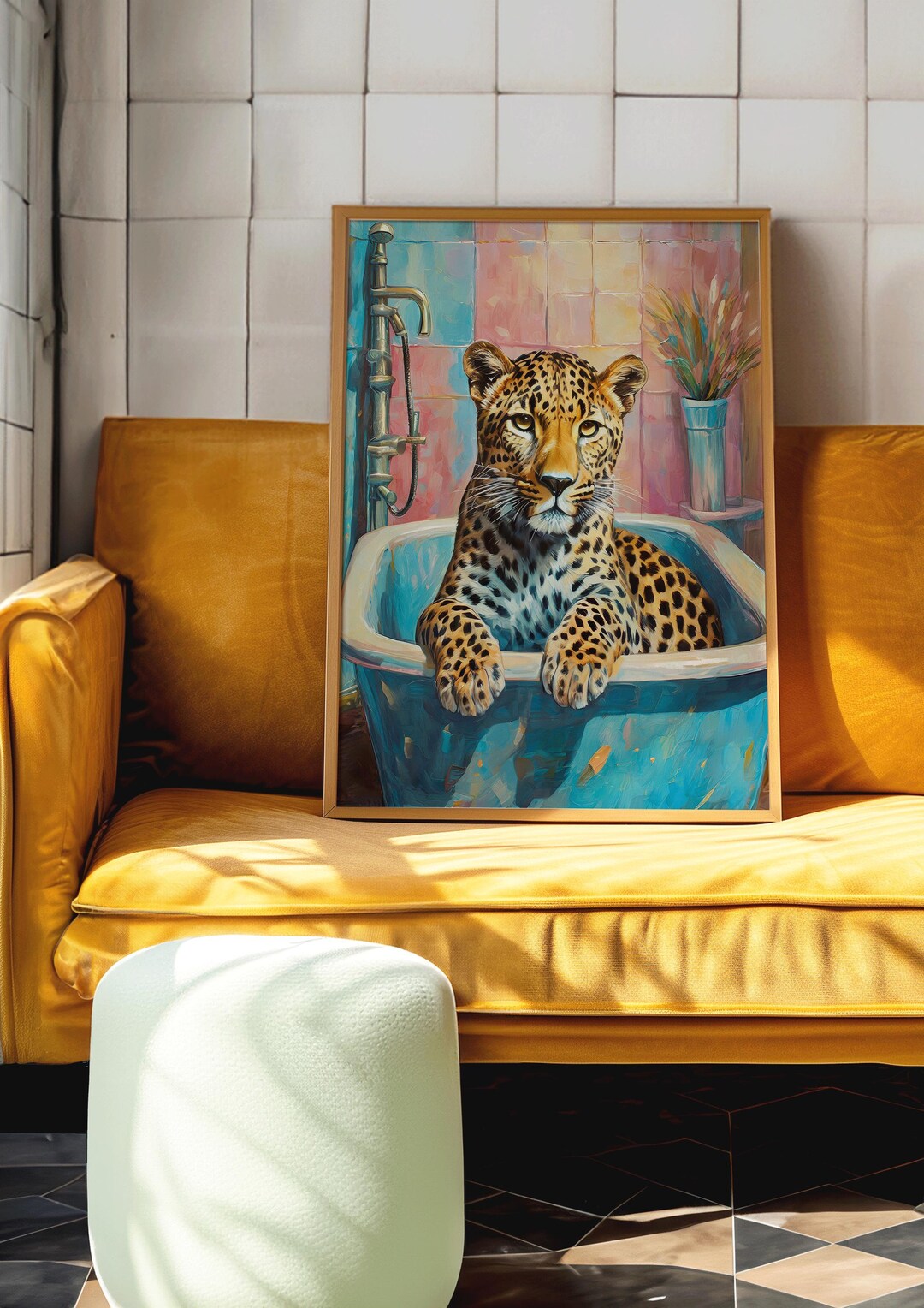 Leopard in Bath Print: Maximalist Bathroom Wall Art - Etsy
