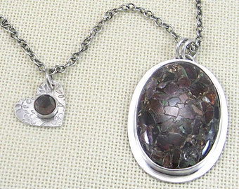 Mosaic Sterling Necklace with Garnet Heart Charm