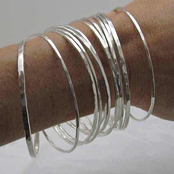 12 Sterling Silver Hammered Bangle Bracelets - Made to Order