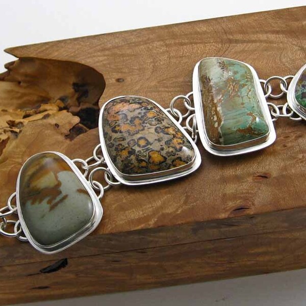 Sterling Silver & Natural Stone Chain Link Bracelet - Perfect for Mother's Day