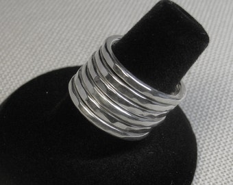 Size 7 - Six thick Hammered Sterling  Stacking Rings