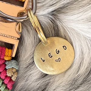 Hand Stamped, Custom, Personalized Pet ID Tags for Dogs and Cats in Gold Brass