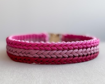 DiscoTrio - Braided dog collar handmade from paracord with quick release buckle in pink tones, waterproof, vegan, customizable