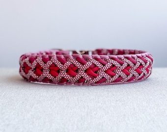 DiscoDazzle - Braided dog collar handmade from paracord with quick release buckle in red tones, waterproof, vegan, customizable