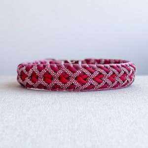 DiscoDazzle - Braided dog collar handmade from paracord with quick release buckle in red tones, waterproof, vegan, customizable