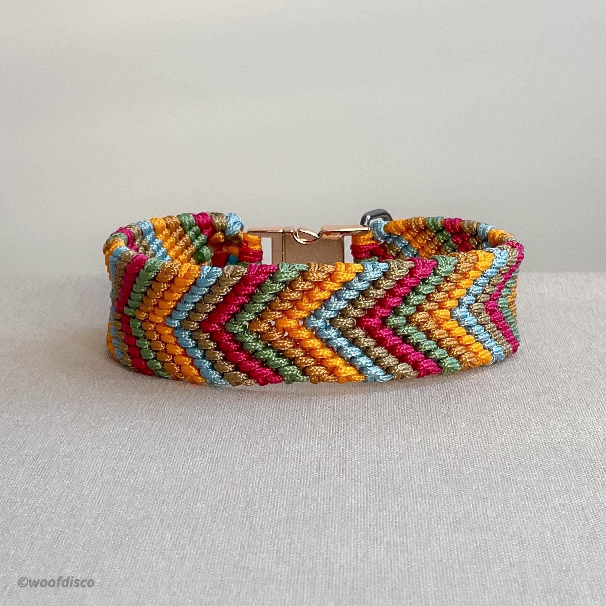 DiscoBeat - Braided and colorful dog collar handmade from paracord with quick release buckle, waterproof, vegan, customizable