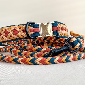 Hundhalsband och koppelset handgjort av paracord, handsfree, justerbart i 6 lägen, vattentätt, veganskt, anpassningsbart i höstfärger