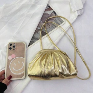 mini gold evening clutch party bag,metallic leather shoulder bridal bag , wedding guest bag gifts for her stylist women bags