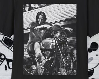 Keanu Reeves Shirt, NEW, Smiling Motorcycle, HIGH Res Big Print! Movies, Wick, Bill and Ted, Actor Shirt, dicpario, depp, whoa, meme