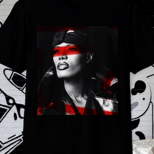 Grace Jones Shirt, Rare, Color-Striped | 80s pop, fashion icon, Jamaican, photoshoot, model, singer, graphic, queen, slave to the rhythm
