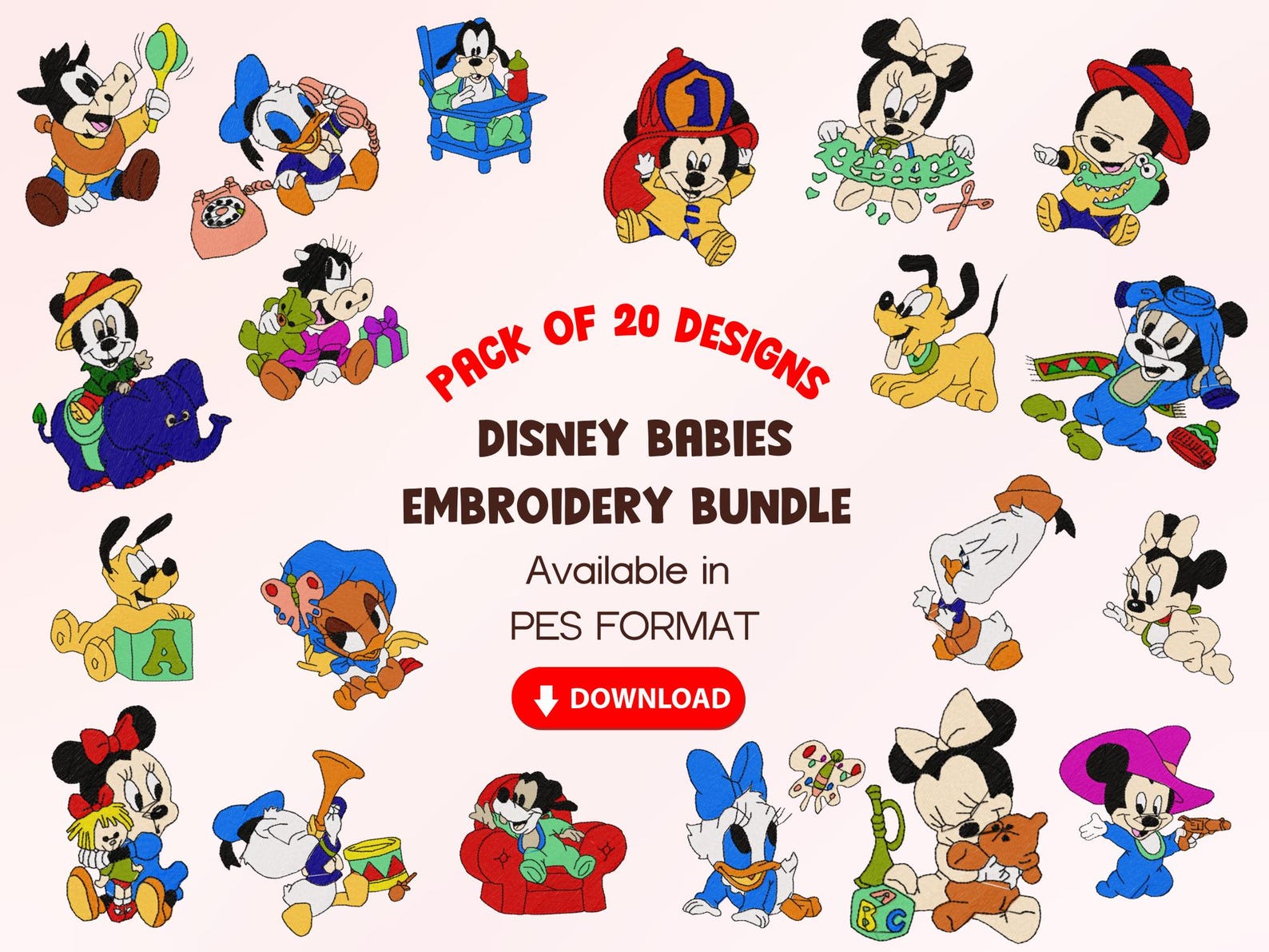 Disney Baby Embroidery Designs Bundle | 20 Cute Cartoon PES Files ...