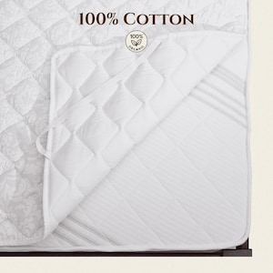 Natural Cotton Pad Protector – Cotton Bed Cover | Bedding Protector with Natural Cotton Filling | Fitted Bed Sheet Style