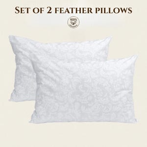 Set of 2 Goose Down Pillows – 100% Cotton Cover | ECO Organic Feather Pillow Set | Soft and Breathable Natural Bedding