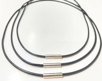 Thin Leather Cord Necklace for Pendants, Black Leather Necklace String with Metal Clasp