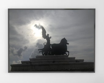 Winged Victory Chariot Sculpture, Rome Black and White Photography, Historic Architecture Art, Timeless Italian Monument Wall Decor