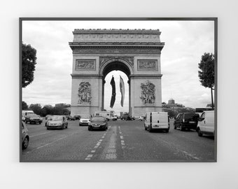 Black and White Arc de Triomphe Paris Photography, Architecture Print, French Wall Decor, Paris Wall Art for Gallery Wall or Living Room