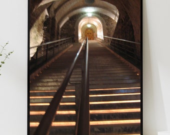 Salina Turda Salt Mine Entry Stairs Wall Art, Historic Underground Architecture Print, Unique Industrial Decor, Travel Photography