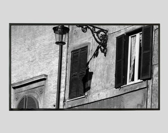 Black and White Rome Street Photo, Italy Travel Photography, Monochrome Cityscape Print,Rome Wall Art, Travel Decor, Italian Street Scene