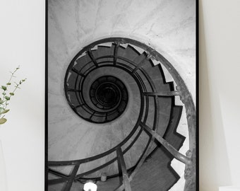 Staircase Top View Wall Art, Historical Artwork Decor, Vintage Home Decor, Rustic Ancient Image, Unique Gift, Vintage Staircase wall art