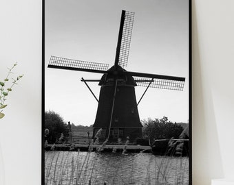 Windmill Scene Wall Art, Historic Wall Decor, Architecture Art, Unique Home Decor, Wall Hanging, Rustic Ancient Image, Unique Art Gift