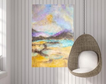 Ocean Sunset Seascape Canvas Art Print ~ Nautical Beach House Art ~ Coastal Beach House Art ~ Beach House Art ~ Gold Leaf Fine Art Print