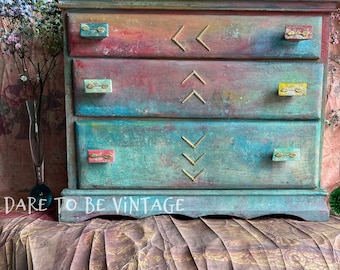 Boho Style Jewelry Box, Colorful Storage, Keepsake Box, Handmade, Vintage Jewelry, Jewelry Box, Makeup Storage, Whimsical Painted Furniture