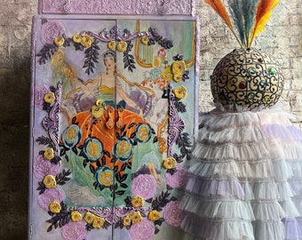 Whimsical Floral Armoire: Vintage Decoupage Cabinet, Bohemian Decor
