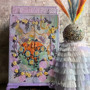 SOLD Whimsical Floral Armoire Cabinet ~ Floral Dresser ~ Bohemian ~ Cabinet ~ Wardrobe ~ Bohemian Décor ~ Painted Cabinet ~ Living Room