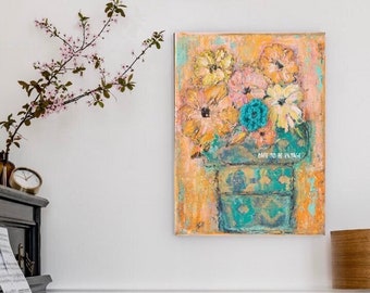 Bright Abstract Flowers Canvas Wall Art ~ Flowers In A Vase ~ Bohemian Flower Art ~ Modern Contemporary Art ~ Boho Chic Wall Art ~ Wall Art