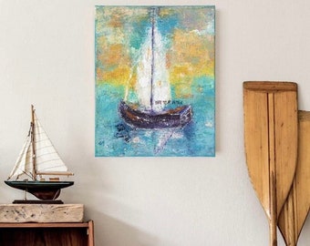 Sailboat Coastal Nautical Fine Art Prints ~ Beach House Art Decor ~ Abstract Sailboat ~ Boathouse Prints ~ Giclée Sailboat Prints