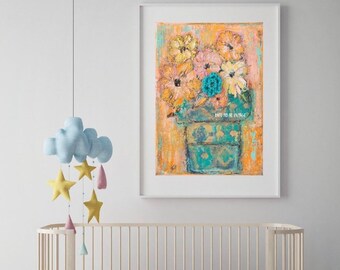 Boho Colorful Flowers Wall Decor ~ Colorful Floral Art Prints ~ Mix Media Art Print ~ Bohemian Decor ~ Abstract Florals ~ Boho Chic ~ Artsy