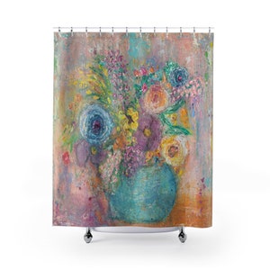 Flowers Bathroom Shower Curtain Pastel Flowers Art Print Flower Bath Curtain Country Cottage Flowers Bath Decor Bath Shower Curtain 71" × 74"