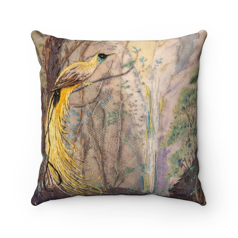 Birds Trees Nature Art Print Pillow Vintage Bird Print Throw Accent Pillow Tropical Birds Trees Pillow Vintage Art Print Pillow image 1