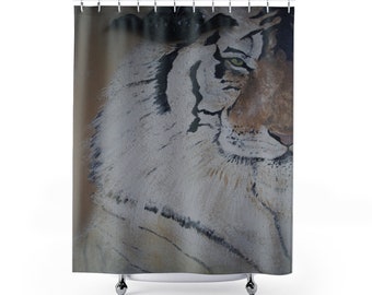 Tiger Shower Curtain  ~ Animal Print Art Shower Curtain ~ Safari Animal Art Print ~ Bath Shower Curtain ~ Animal Print Bath Décor