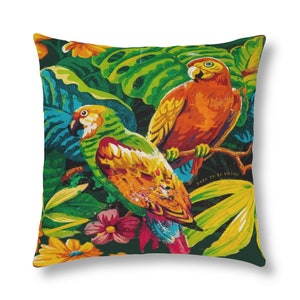 Waterproof Outdoor Pillows Tropical Birds Palm Trees Print Vintage Parrot Art Print Throw Pillows Outdoor Decor Tropical Vibes image 2