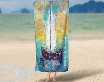 Large Beach Towel ~ Sailboat Nautical Towel ~ Bath Towel ~ Original Abstract Sailboat Art ~ Beach House Décor ~ Bathroom Décor