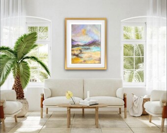 Ocean Sunset Seascape Art Print ~ Nautical Beach House Art ~ Coastal Beach House Art ~ Beach House Art ~ Gold Leaf Fine Art Print