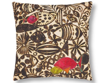 Waterproof Outdoor Pillows With Fish Mod Cloth Design  ~ Mid Century Mod Throw Pillows ~ Outdoor Decor Accessories ~ Tropical Pillows