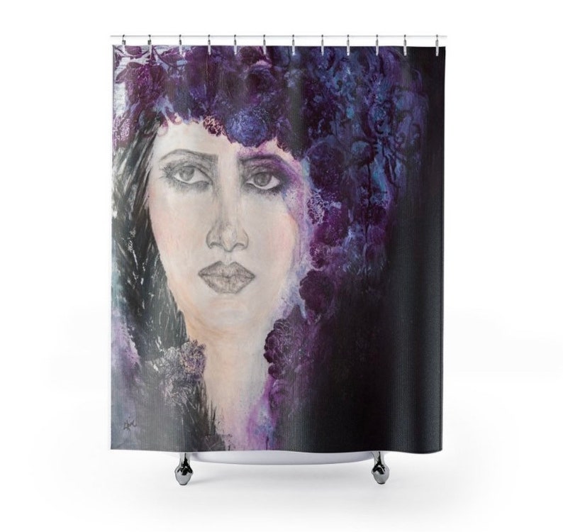 Woman Flowers Portrait Canvas Print Bohemian Portrait Art Woman's Floral Portrait Purple Floral Portrait Art Braids In Her Hair Art image 7