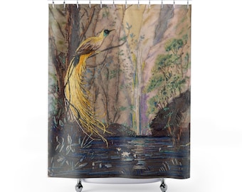 Tropical Birds Trees Shower Curtain ~ Nature Birds Bath Curtain ~ Botanical Shower Curtain ~ Nature Birds Print ~ Tropical Birds Tree Art