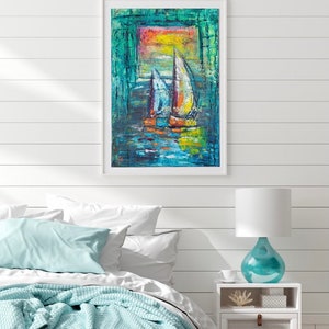 Sailboats Coastal Nautical Canvas Wall Art Print Beach House Art Decor Abstract Sailboat Boathouse Prints Giclée Sailboat Prints image 8